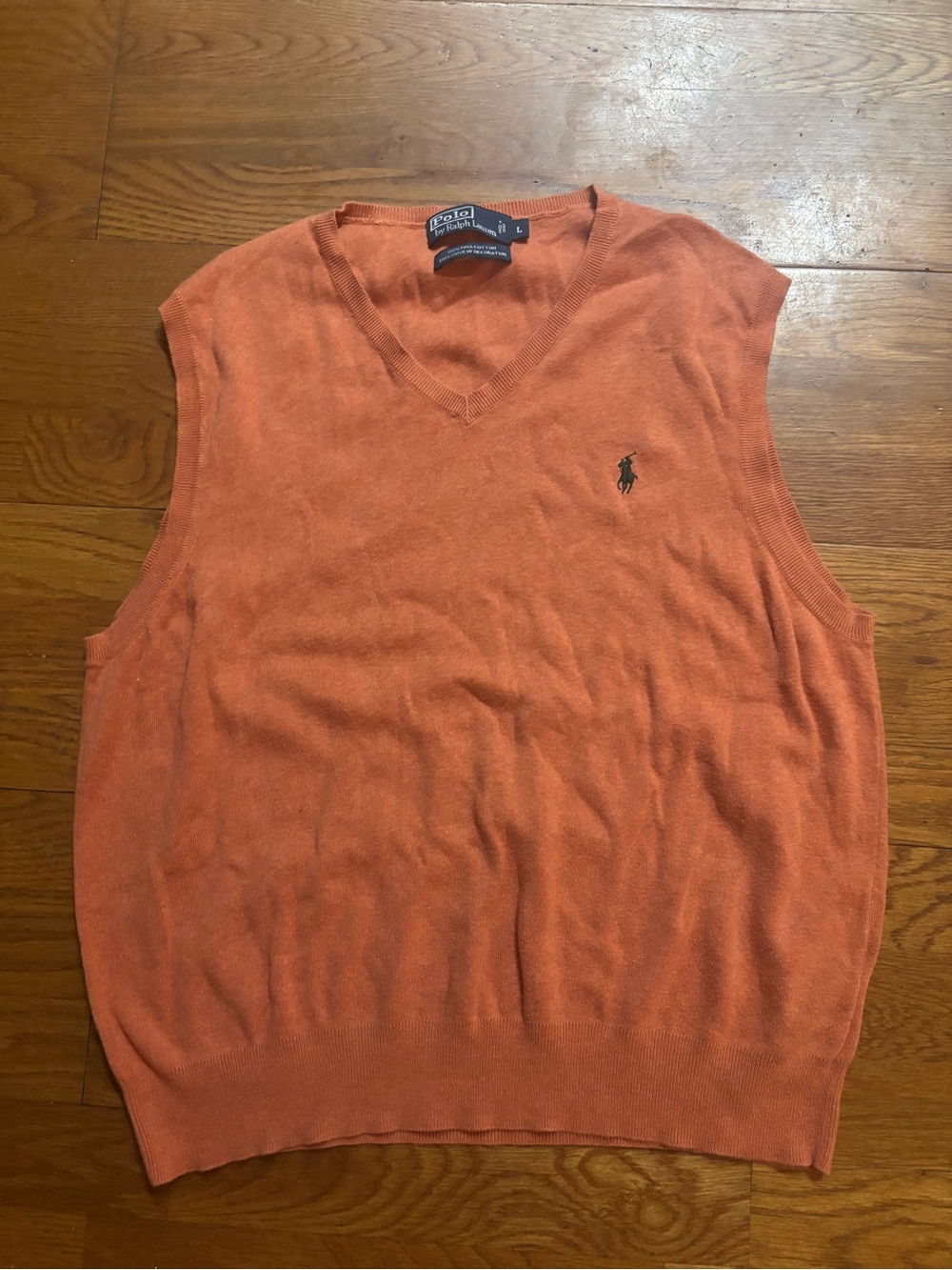 Ralph Lauren Lightweight Orange V-Neck Sweater Vest with Polo Logo